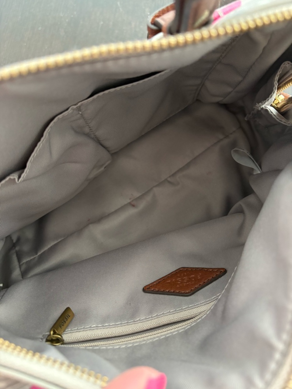 Fossil Crossbody Dome Satchel Floral Handbag Detachable Strap Key Charm - Picture 4 of 5